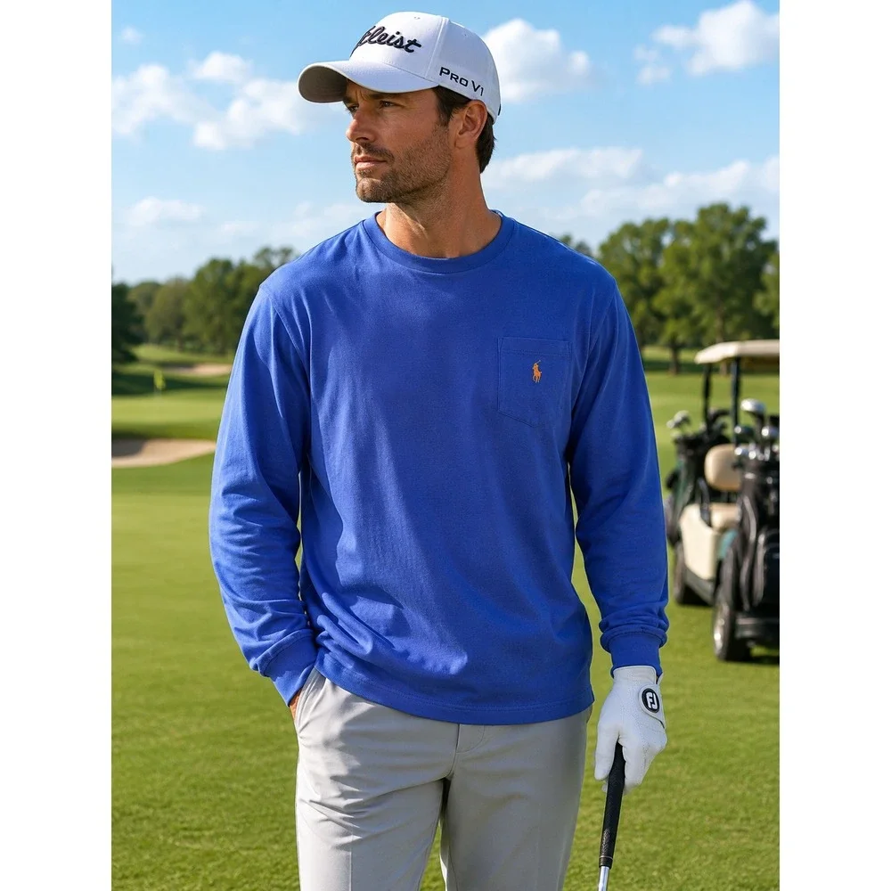 Polo Ralph Lauren Men's XL Royal Blue LS Pocket T-Shirt Pony Logo Cotton Classic